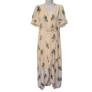 Madewell 6 Floral Wrap Ivory Ruffle Sleeve Maxi Dress Classic Corsage Front Slit